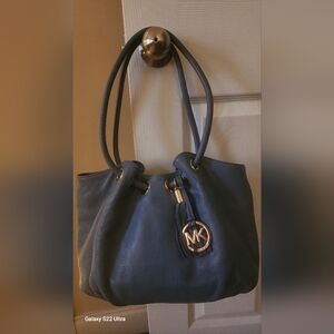 Michael Kors Blue Gray Shoulder Bag with Gold Accents